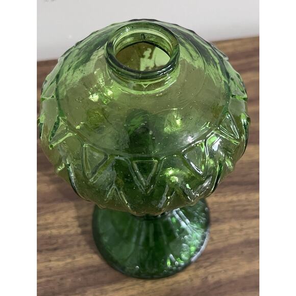 Vintage Green Glass Oil Kerosene Lamp with Panel Sides Floral Bottom 9.5" - Picture 4 of 9